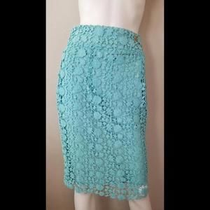 ROBERTO CAVALLI CLASS CAVALLI TURQUOISE BLUE CROCHET PENCIL SKIRT SIZE 42